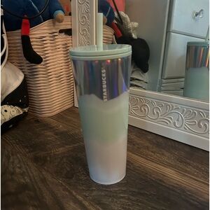 blue and white design starbucks tumbler